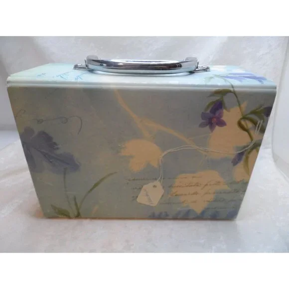 Accordion Style Recipe Card Storage Box With Floral Design & Metal Handle - Picture 3 of 6